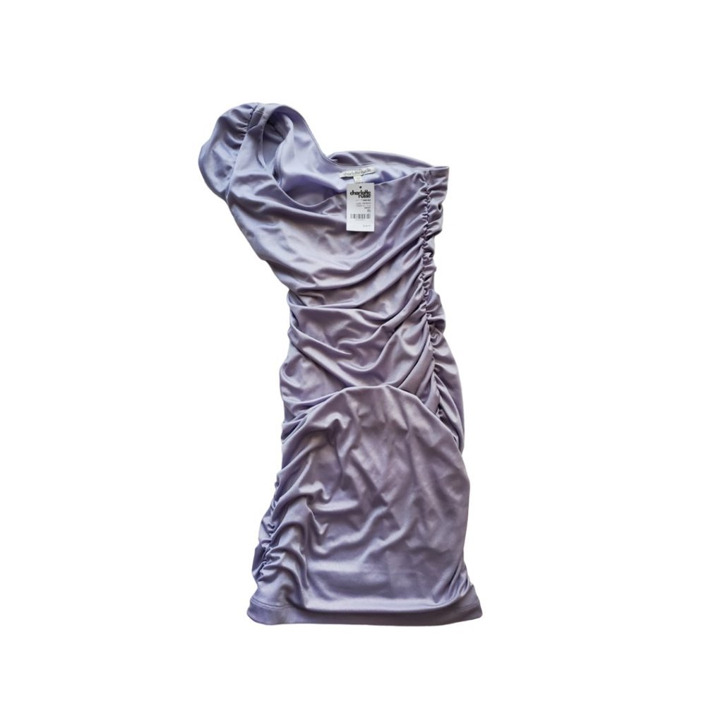 NWT Charlotte Russe Lavender Purple One Shoulder Ruched Draped Mini Dress Sz XS